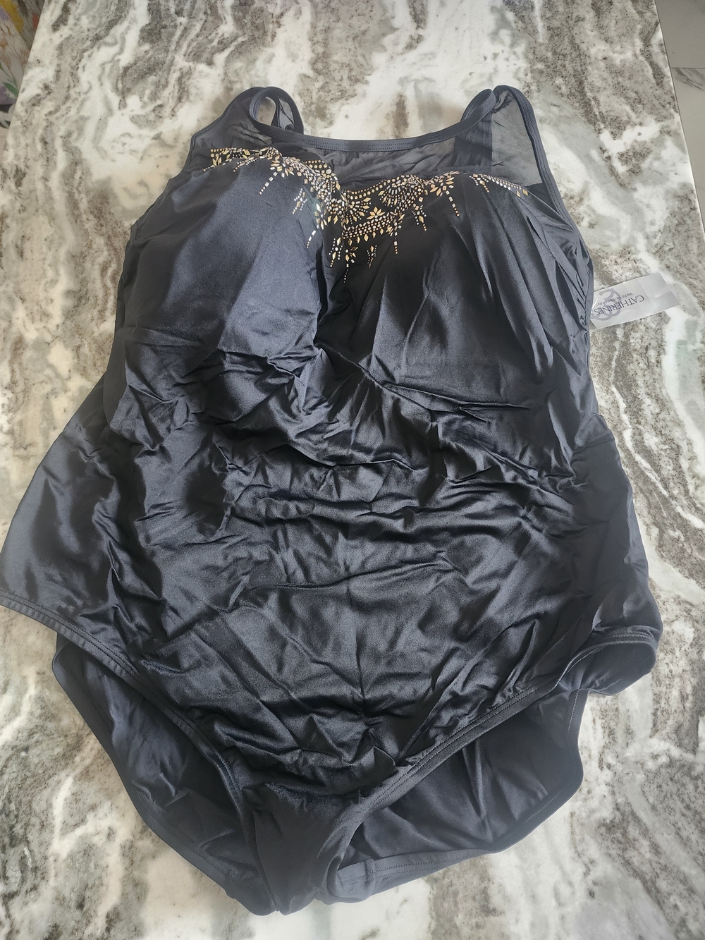 Catherines Black One-Piece Swimsuit with Gold Embellishment New Without Tag
